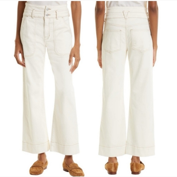 Veronica Beard Cream Hilde Wide Ankle Crop High Rise Jeans Size 32 $329 - Picture 6 of 6
